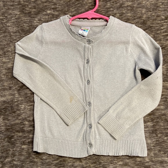 🔴Free if bundled Healthtex 4T Girls button up cardigan ❤️ gray & silver sparkle - Picture 3 of 15